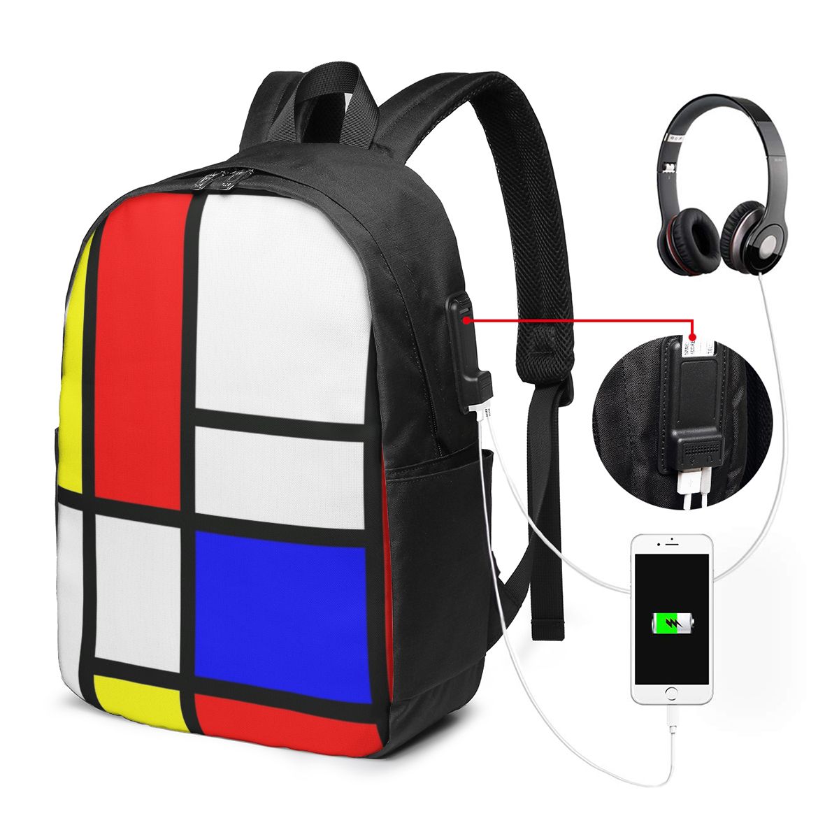 Piet Mondrian Composition  Bac - Backpacks 评论和价格